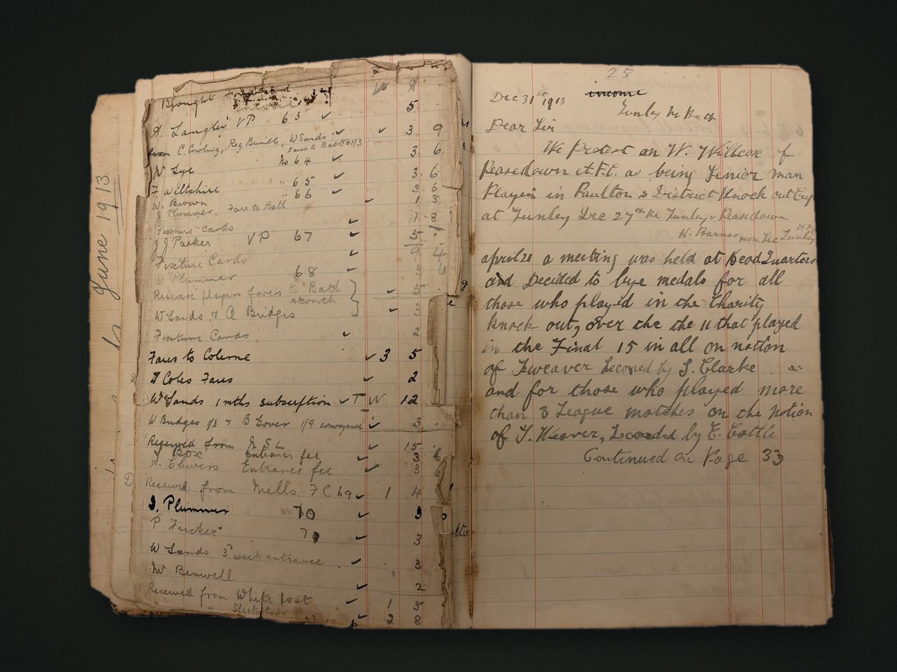 Minute book pages with a copied letter of protest dated 31 December 1913